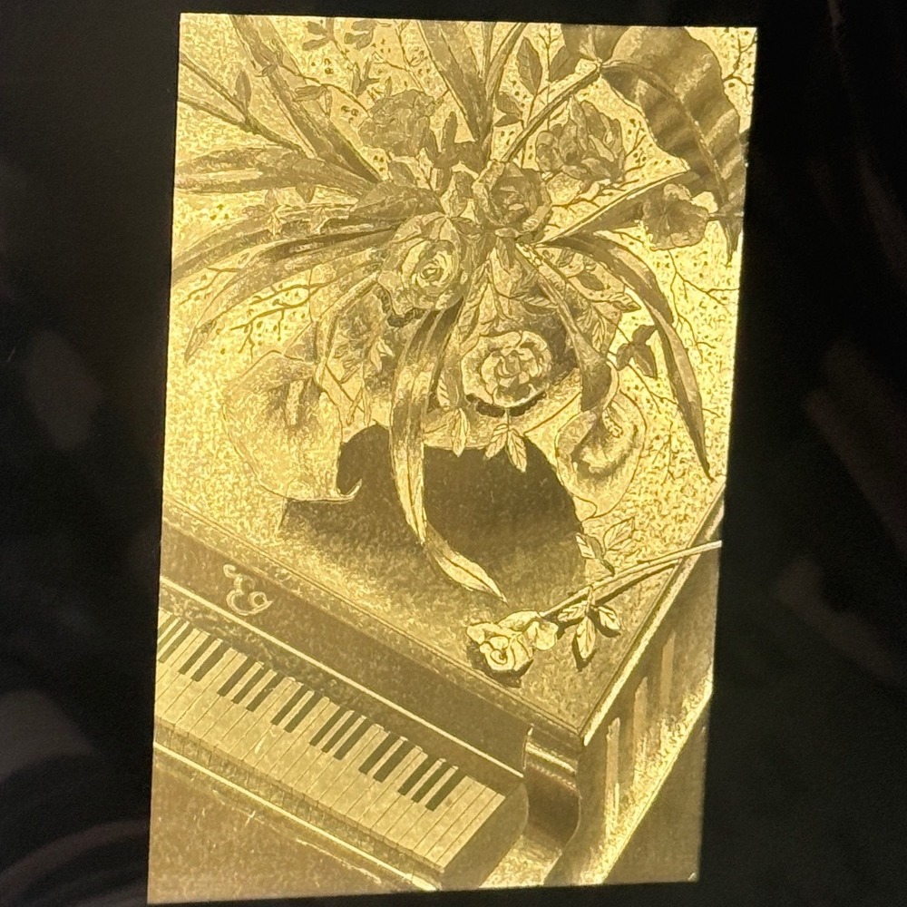 Vintage Manifestations Inc Gold Metallic Optical Illusion Art Piano Flowers 8x10